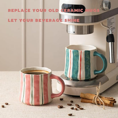 Stripe Ceramic Coffee Mugs, 12oz Vibrant Striped Red Design Cute Mugs, - Image 7