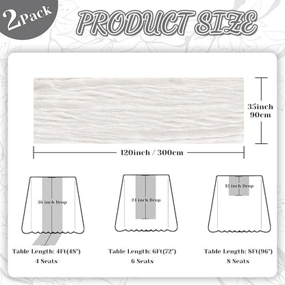 2 Pack Cheesecloth Table Runner, 120 Inch Ivory White Table Runner | 10 Ft Boho - Image 2