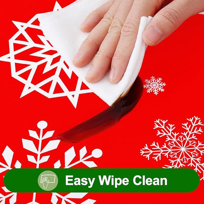 Smiry Christmas Rectangle Table Cloth, Waterproof Vinyl Tablecloth with Flannel Backing, Wipeable Snowflake Plastic Tablecloths for Christmas Table Decorations, (60"x102", Christmas Red)