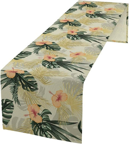 Tropical Leaves Table Runner Retro Boho Palms Tree Flower Hawaii Jungle by moderw