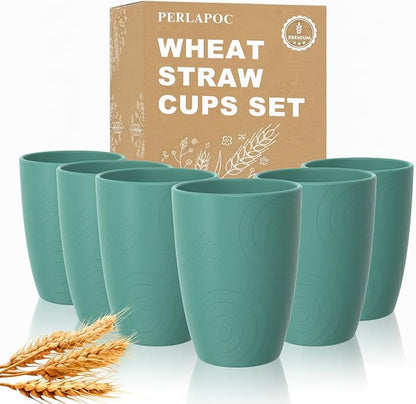 Wheat Straw Plastic Cups Set 6 PCS, 12 OZ Unbreakable Reusable Plastic Cups by Perlapoc