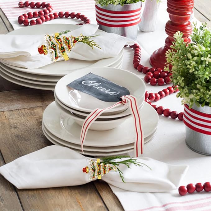 wonlex Christmas Tree Napkin Rings Set of 6 - Image 3