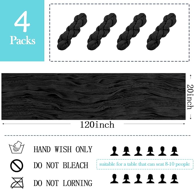 4 Pack Black Cheesecloth Table Runner 20 x 120 inch Gauze Table Runners 10 FT - Image 2