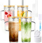 Birity Glass Cups with Lids and Straws, 24oz Glass Tumbler With Handle by 24ozRibbedGlassCup