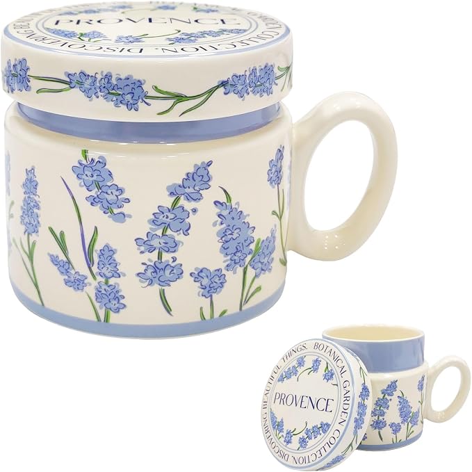 12.9oz Ceramic Coffee Mug with Lid, Flower Patterned Porcelain Mug, Ceramic Tea by HIKIWIN