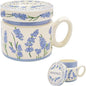 12.9oz Ceramic Coffee Mug with Lid, Flower Patterned Porcelain Mug, Ceramic Tea by HIKIWIN