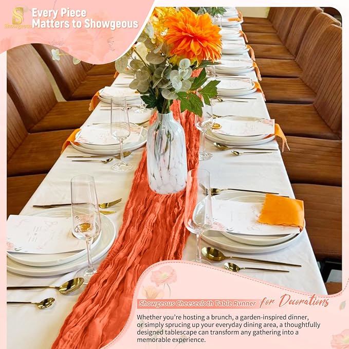 Showgeous 18 Pack Orange Cheesecloth Table Runner, 17 x 108 Inches | Boho - Image 8