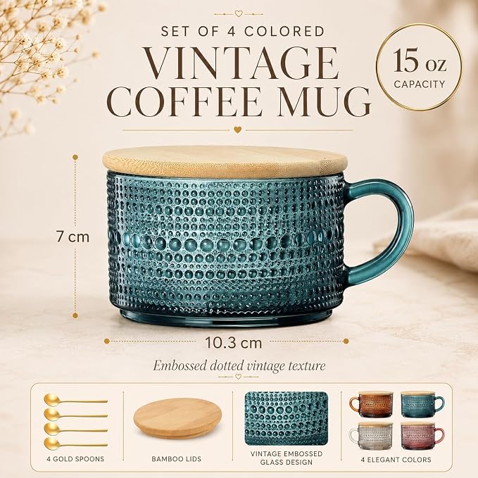 Vintage Glass Coffee Mugs Set - Image 2