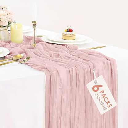 6 Pack Dusty Pink Cheesecloth Table Runner 35x120 Inch Semi Sheer Boho Gauze by BlueTopCoLtd