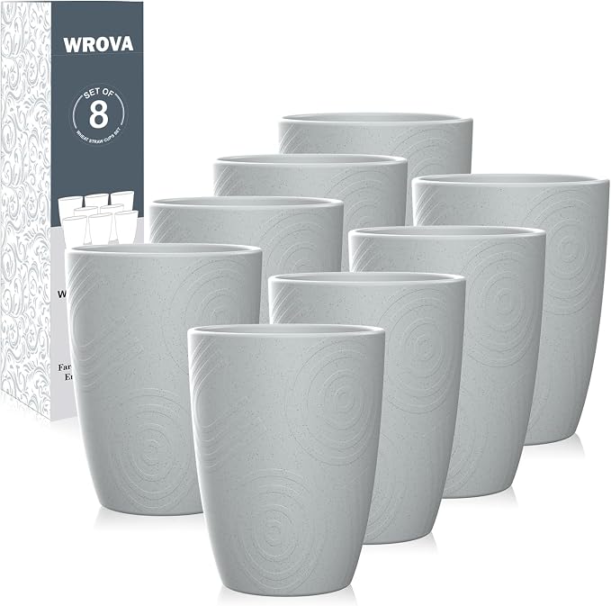 Wrova Wheat Straw Cups 8 PCS Good Alternative to Plastic Reusable Cups 12 oz by WROVA