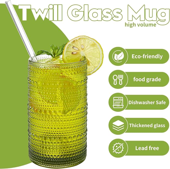 16oz Green Hobnail Drinking Glasses - Image 5