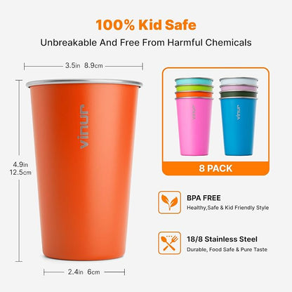 VINUR Stainless Steel Cups 16 oz Metal Drinking Glasses 8 Pcs | Stainless Steel - Image 3
