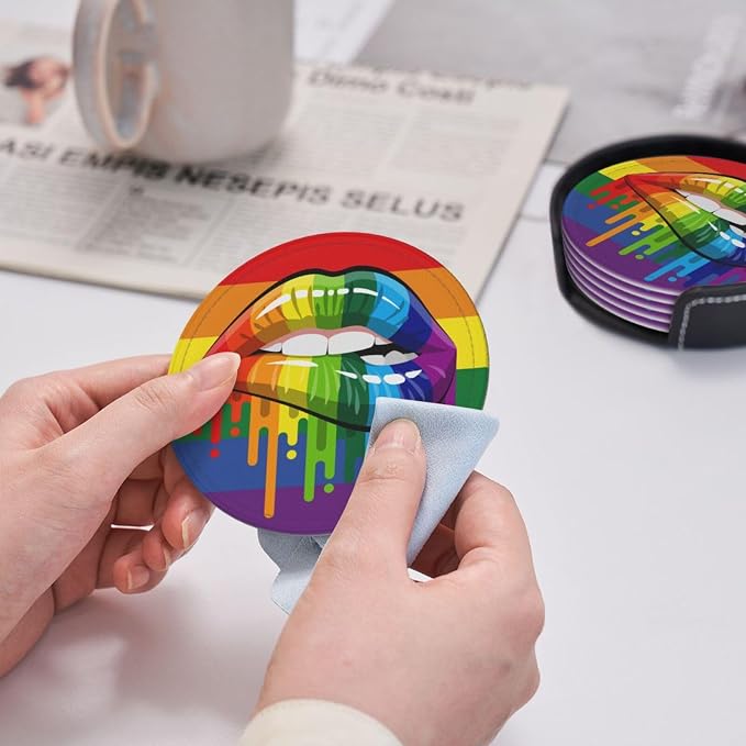 LGBT Pride Lips Drinking Coasters PU Leather Coaster - Image 6