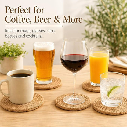 ABenkle Woven Coasters for Drinks Set of 6, Boho Absorbent Drinking Coaster - Image 4