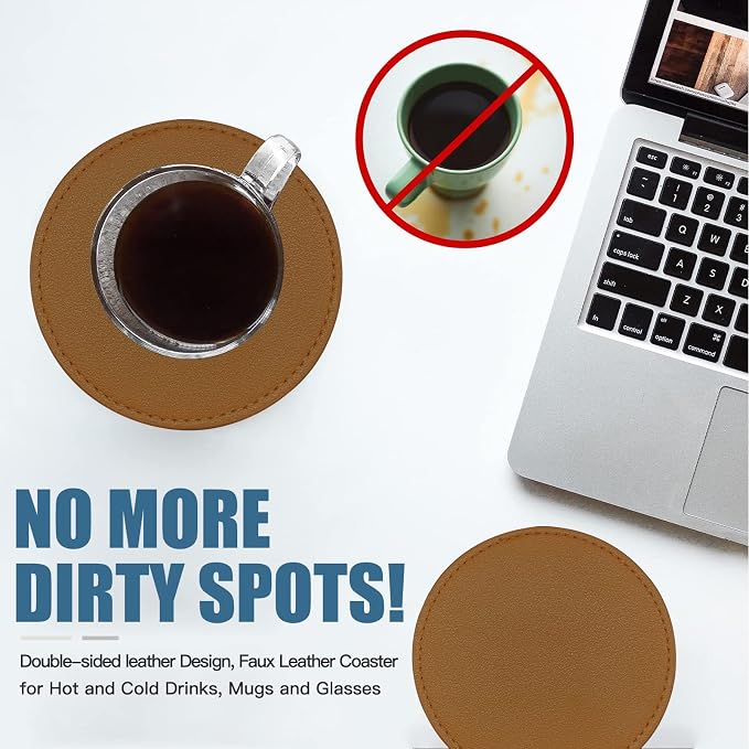 Coasters Set of 6 Soft Leather Drink Coaster Round Coaster - Image 6