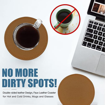 Coasters Set of 6 Soft Leather Drink Coaster Round Coaster - Image 6