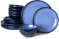 Blue Stoneware Dinnerware Set, Handmade Round Dishes Set by Pokini