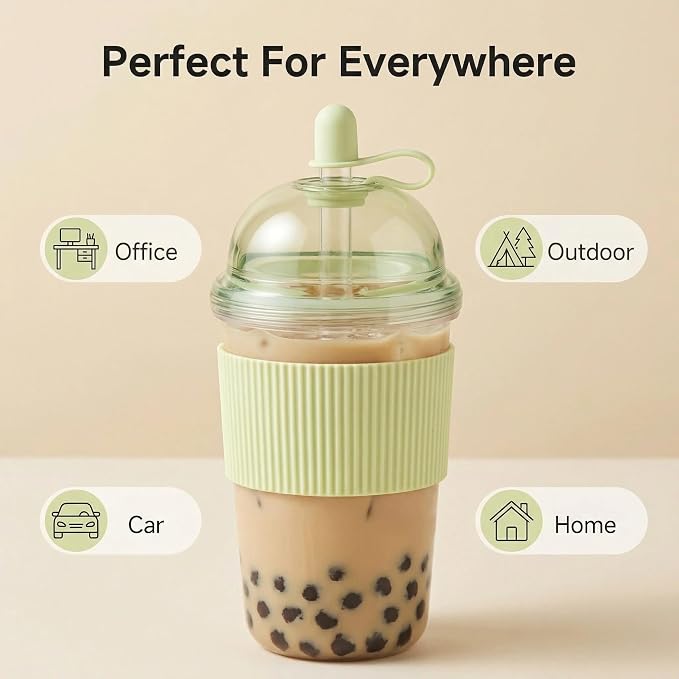 Reusable Ices Coffee Cups with Lids and Straws 17oz, Boba Cup with Straw - Image 3