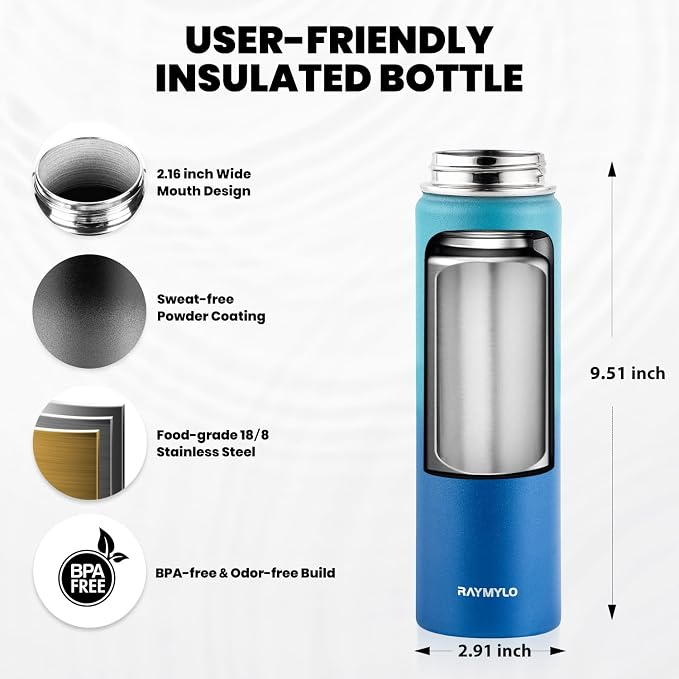 RAYMYLO Insulated Water Bottle 20 oz, Triple Wall Vacuum Stainless Steel | - Image 5