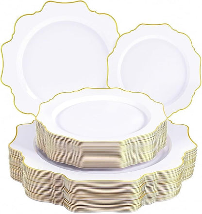 50PCS White and Gold Plastic Plates by WDF