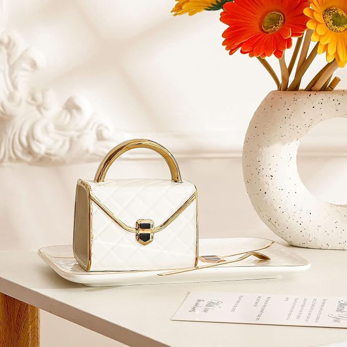 Zubebe 1 Set Coffee Mug Elegant Handbag Shaped Cup Modern Ceramic Purse Mug - Image 3