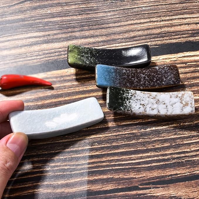 Ceramic Chopstick Rest Set of 4, Reactive Kiln Glaze Spoon Fork Holders | - Image 4