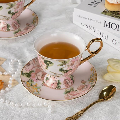 KAMMAK Tea Cups and Saucers Set of 2, Fine Bone China Coffee Cups, NX025 | - Image 6