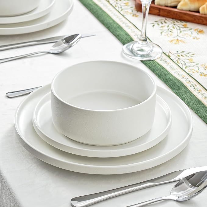 26 OZ Ceramic Cereal Bowls Set, 6 Inch, Modern White | Handcrafted, Dishwasher - Image 5
