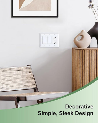 2-Pack Decorative Tripple Decorator Outlet Cover Plate, Durable Natural Bamboo Fiber Pure White Wall Plates for Electrical Outlets, Receptacle, GFCI Outlet, Dimmer Switch, 3-Gang, Corrosion Resistant