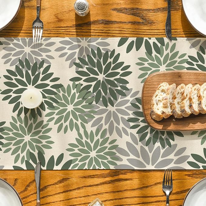 Artoid Mode Green Dahlia Aqua Floral Pinnata Flower Table Runner, Seasonal - Image 7
