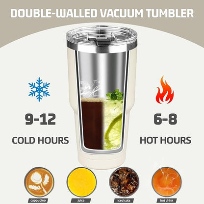 30 oz Tumbler with Lids and Straws, Stainless Steel Insulated Coffee Tumbler - Image 4