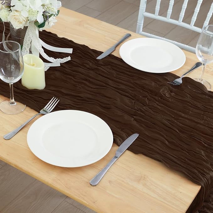 8 Pack Brown Cheesecloth Table Runner 120 Inch Boho Wedding Decor | Cheesecloth - Image 7