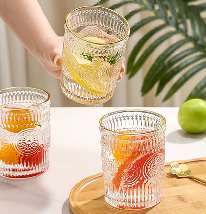 2 Pack 10 OZ Cute Embossed Glass Cup Vintage Drinking Glasses | Thick - Image 7