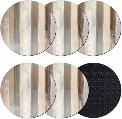 Brown Grey Coasters Set of 6, Abstract Neutral Textured Modern Minimalist by Unknown