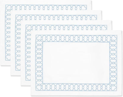 Hofdeco Premium Coastal Patio Indoor Outdoor Placemat Set of 4, 14"x19" Double-Layered, Waterproof Cloth Placemat for Kitchen or Dining Table. Baby Blue Embroidered Frame