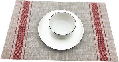 Gugrida Luxury Red Placemats Set of 6 Crossweave Woven Vinyl Placemat for Dining Table Kitchen Table Mats