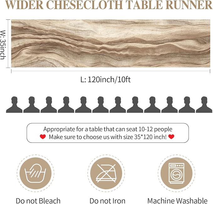 12 Pack Nude Cheesecloth Table Runner 35x120 Inch, Boho Light Brown Cheese - Image 6