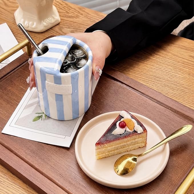 1 Pack Ceramic Coffee Mug with Sip Hole Espresso Cup 10oz with Straws Retro - Image 6