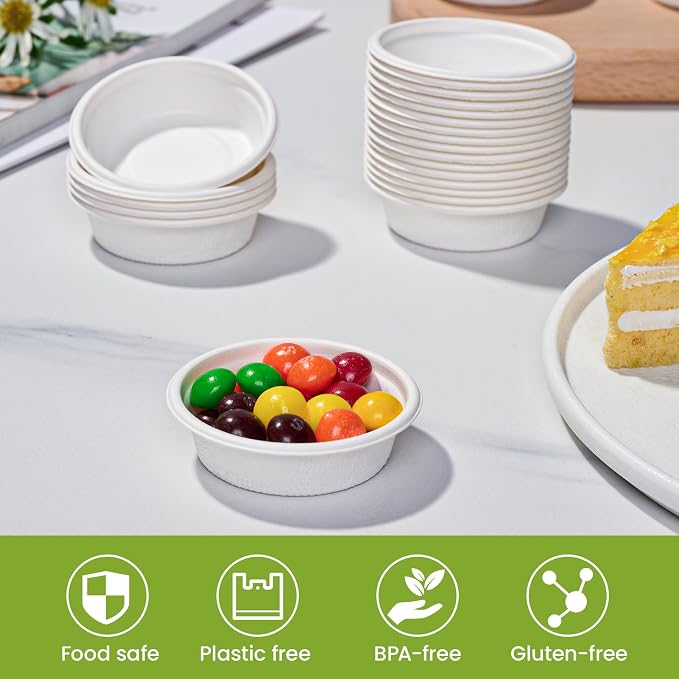 ECOLipak 1 oz Compostable Condiment Cups, 500 Pack Bagasse Portion Cups | - Image 7