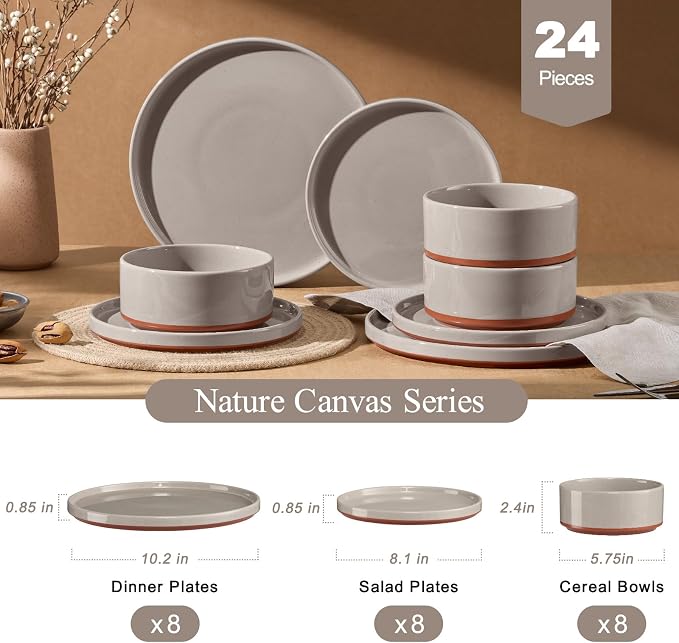 LIANYU Plates and Bowls Sets, 24 Pieces Stoneware Dinnerware Set - Image 2