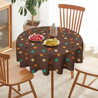 Mid Century Boho Round Tablecloth, 50s Mid Century Modern Geometric Pattern Tablecloth for Home Party Dining Room Kitchen Decor 60Inch(152cm)