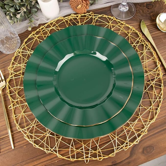 Efavormart 9" Salad Plates – Set of 10 Plastic Hunter Green Round Disposable - Image 2