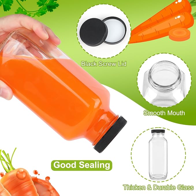 GUANENA 6 Pack Glass Drink Bottles, 16 OZ Vintage Square Water Bottles - Image 3