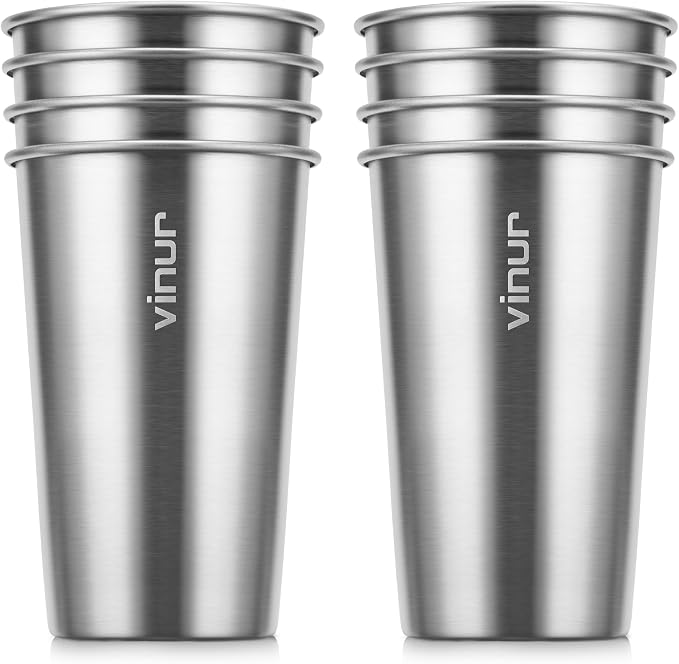 VINUR Stainless Steel Cups-16 oz Stackable Metal Drinking Glasses 8 Pcs | 16 oz by Vinur