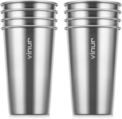 VINUR Stainless Steel Cups-16 oz Stackable Metal Drinking Glasses 8 Pcs | 16 oz by Vinur