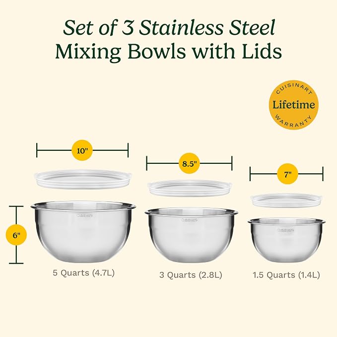 Cuisinart Mixing Bowl Set, Nesting Bowls, Stainless Steel, 3-Piece | 1.5 - Image 6