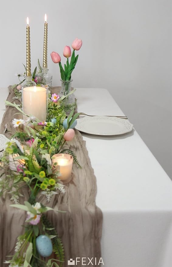 Nude Brown Cheesecloth Table Runner Wedding Decorations Boho Decor | 35x120 - Image 6