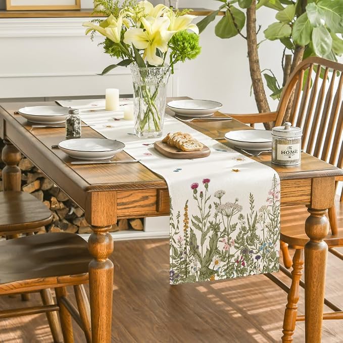 Artoid Mode Antique Herbs and Wild Flowers Spring Table Runner, Summer Fall - Image 4