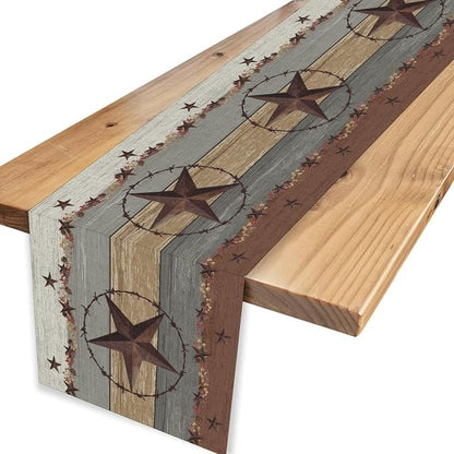 Western Texas Table Runner, Rustic Farmhouse Brown Wooden Plank Cowboy Star - Image 4
