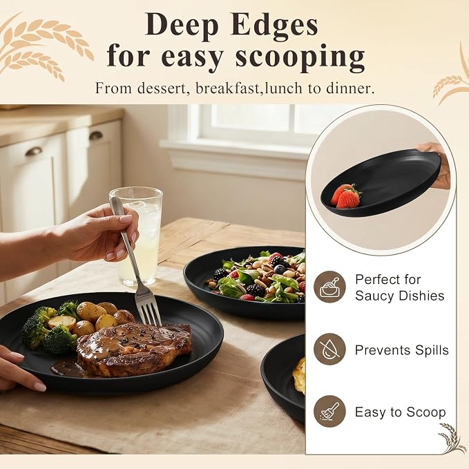 Dinner Plates Set 10 Inch, Unbreakable Wheat Straw Plates 8 PCS, Alternatives - Image 5